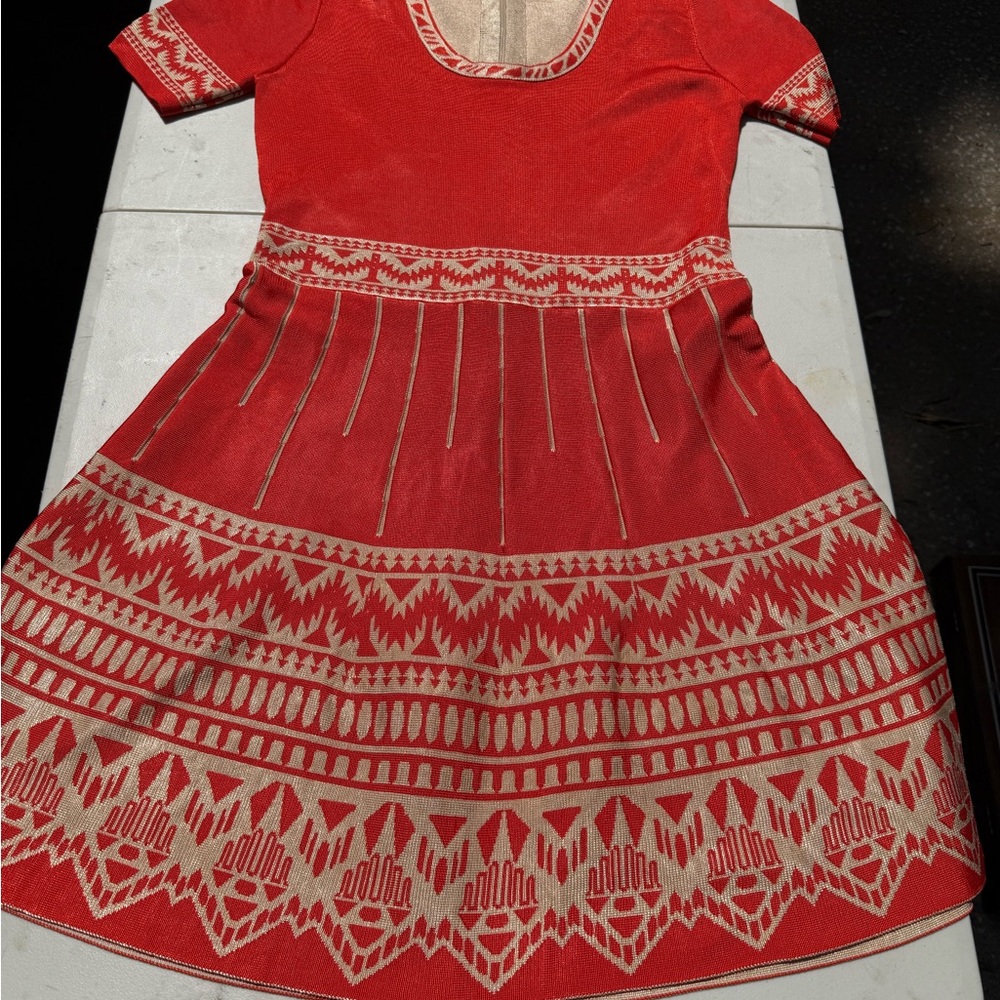 Red and Cream Patterned Dress